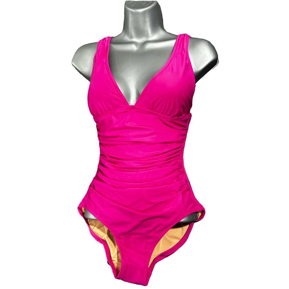 J. Crew Ruched V-neck one-piece in pink
